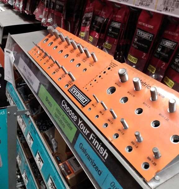 Original photo of a thread stand in a hardware store