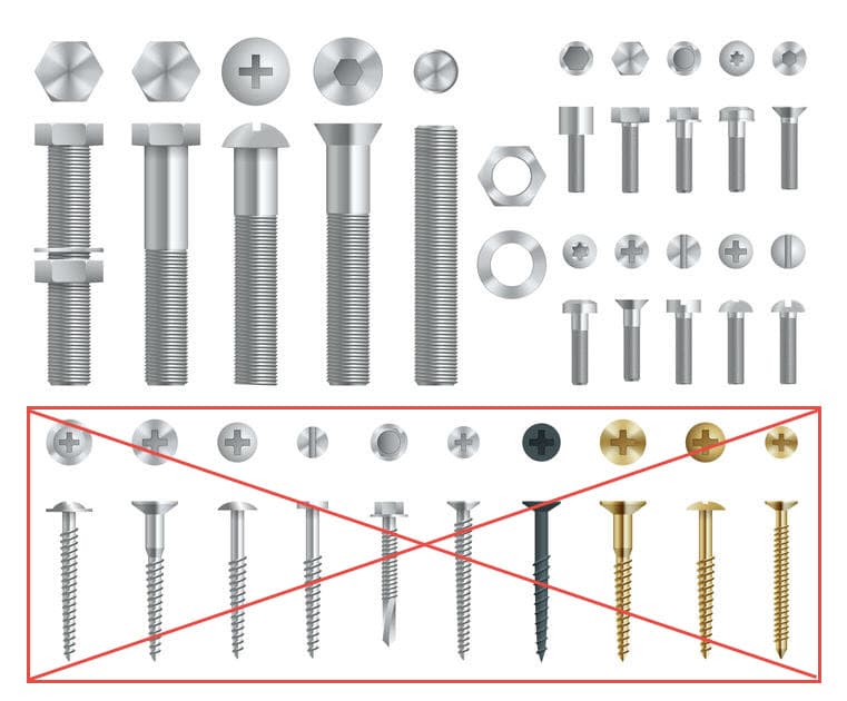 Stock Image of Machine Bolts compared to wood screws.